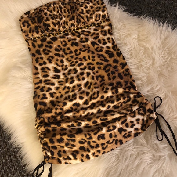 🔥Sexy🔥Strapless GUESS Jeans Leopard Silk Dress - Picture 8 of 8